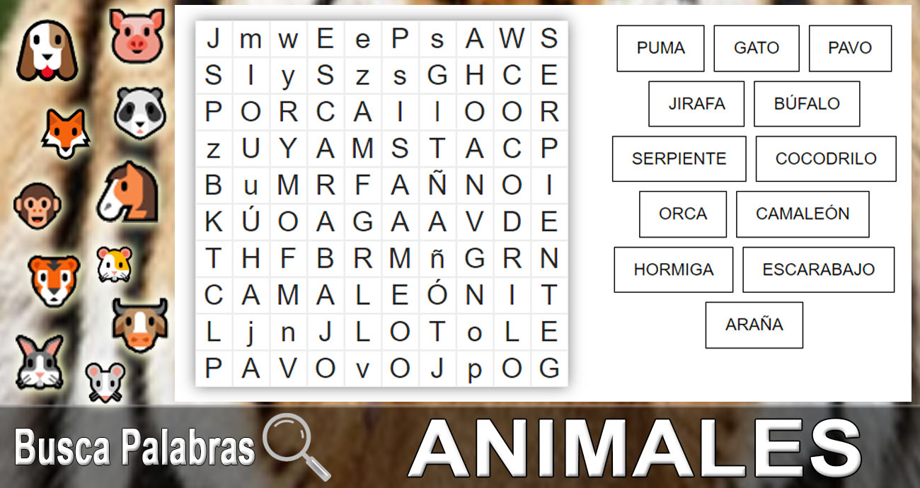 Animales - Busca palabras - Sopa de letras
