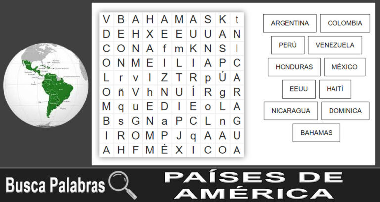 Países de América - Busca palabras - Sopa de letras