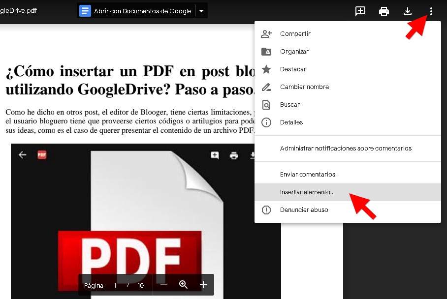 ¿Cómo insertar un PDF en blogger usando Google Drive? - Insertar elemento