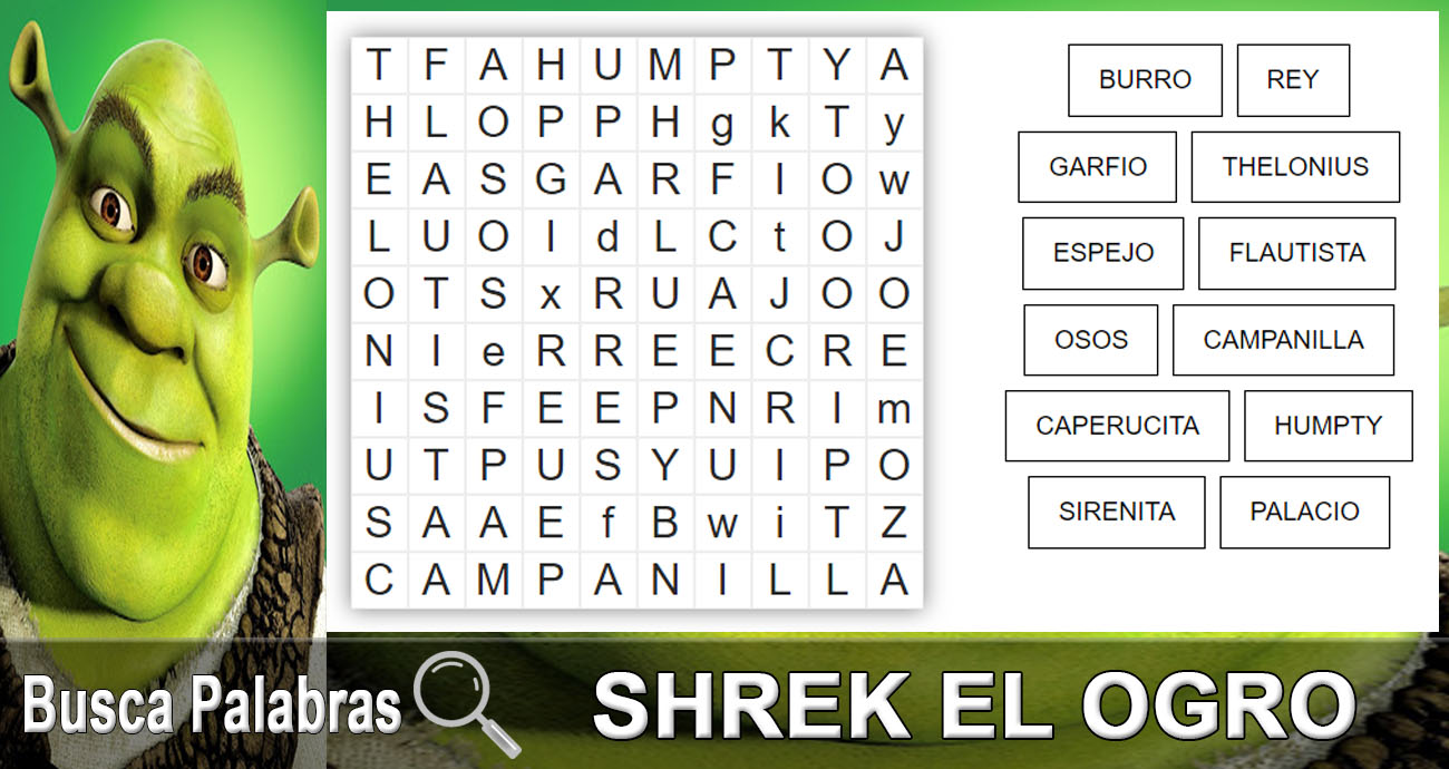 Juegos Busca Palabras - Sopa de Letras - Shrek El Ogro